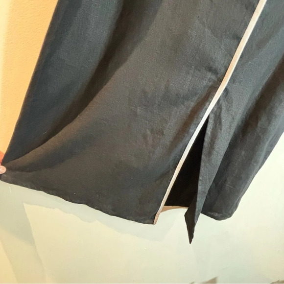 DANZY Sz XL 100% Linen Black With White  Stripe A-Line Maxi Skirt - Picture 5 of 8